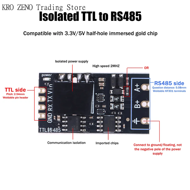 1/2Pcs Isolated TTL To RS485 Level Board Module Serial Automatic Reverse High Speed 2Mbps Half-duplex Communication Isolation
