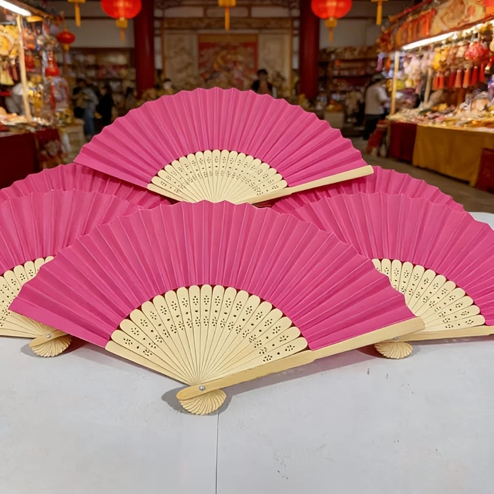 Personalized Customization Rose Red Handheld Folding Fan - Country Western Wedding Fan - Party Favors and Fans, Handheld Paper Fan, Bamboo Folding Fan, for Wedding Gifts, Parties, Home, Brides, Summer Outdoor Cultural Events, Souvenirs, Wedding Party Gifts