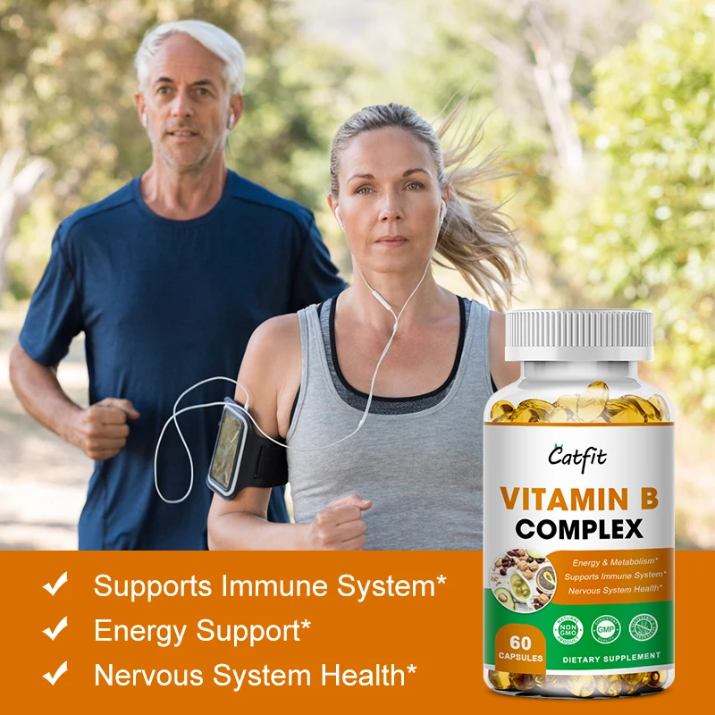 Catfit Vitamin B Complex Capsule B12 B1 B2 B3 B5 B6 B7 B9 Folic Acid&Biotin Relieve anxiety Health&Energy for Nervous System