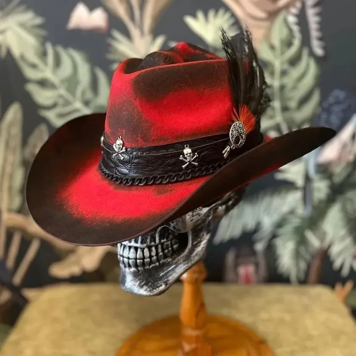 New Niche Feather Retro Cowboy Hat with a High-End Spray-Painted Texture, Suitable for Travel and Vacation Sun Protection