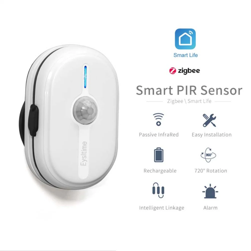 Rotativo Dobrável Tuya App Vida Inteligente Segurança Zigbee Inteligente Sensor Infravermelho Humano Detector Recarregável PIR Motion Sensor