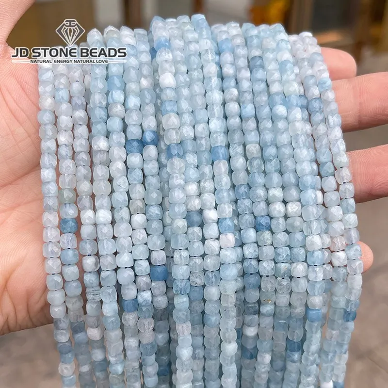 4-5mm Natural Stone Aquamarine Small Cube Bead Faceted Square Loose Spacer Beads For Jewelry Making Bracelet Necklace Accessory