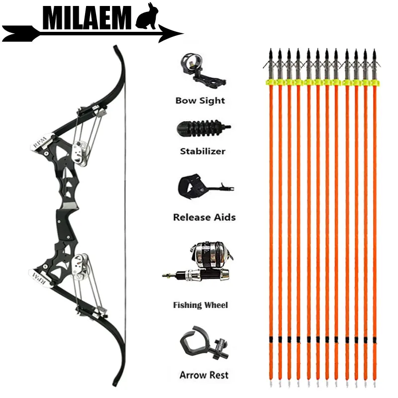 30-55lbs Bắn Cung Hợp Chất Nơ Săn Bắt Cá Bowfishing Săn Bắn Cung Kính Nơ Chân Tay IBO320FPS LH/RH Phụ Kiện Chụp