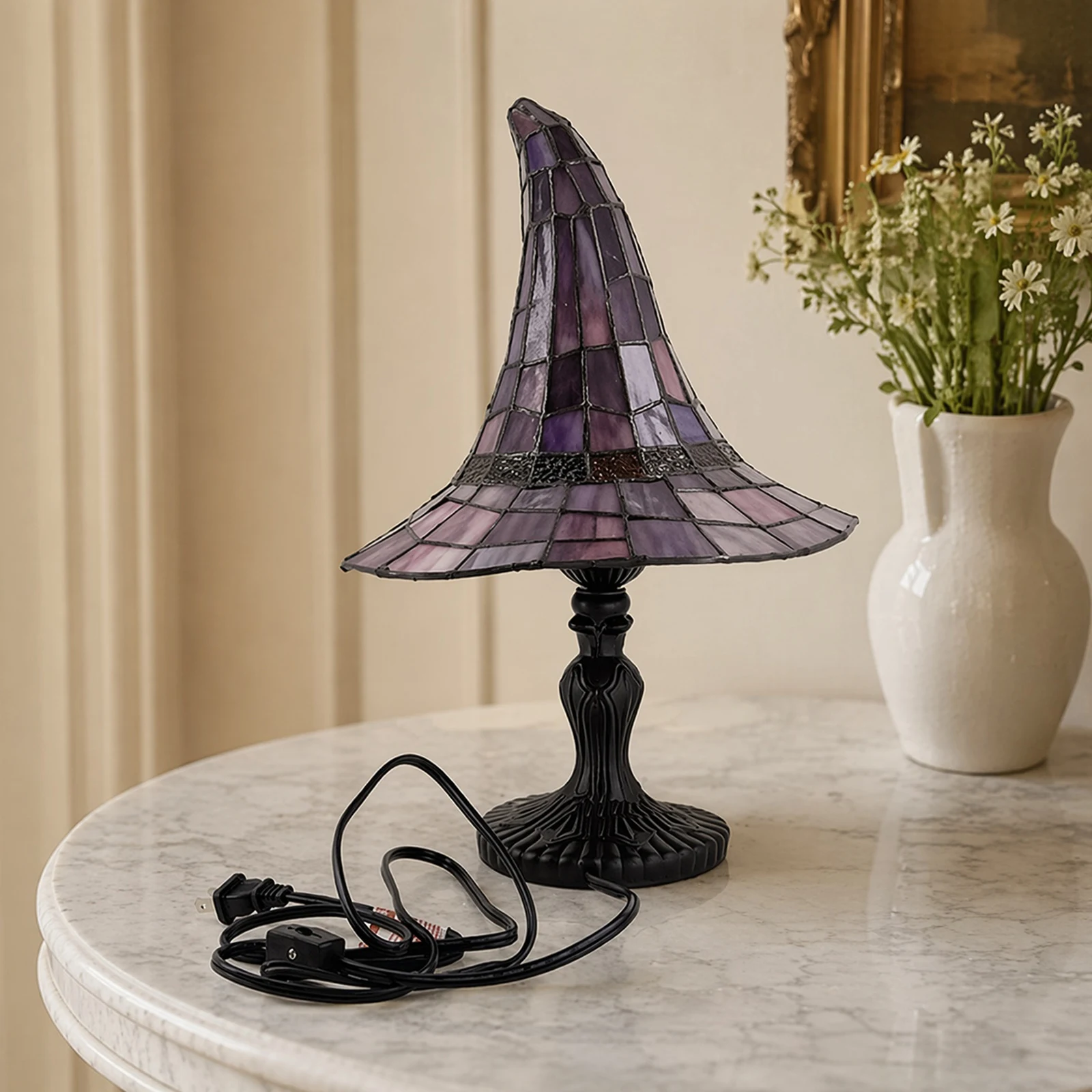 Halloween Gothic Wizard Hat Led Night Light Handmade Witch Hat Table Lamp USB Powered Resin Witch Hat Lamp Halloween Decorations