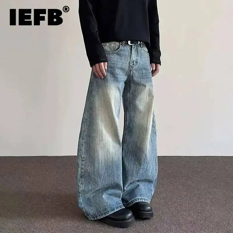 IEFB Men's Jeans New American Style High Street Cleanfit Curved Knife Male Flared Straight Leg Trousers Trendy Bottoms 9W1488