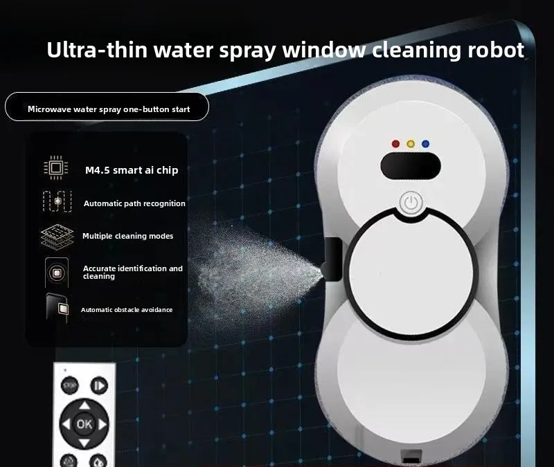 For Intelligent Window Cleaning Robot Electric Ultra Thin Double Sided Wet Dry Dual Purpose Outdoor Glass Cleaner with Water