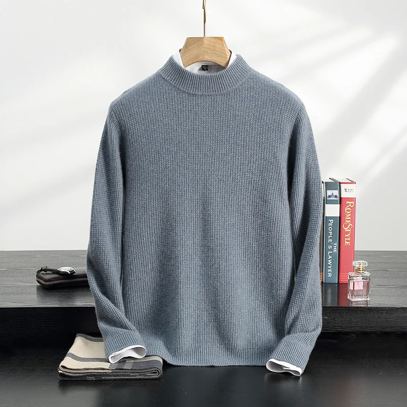 Thickened Cashmere Sweater Men\'s Autumn And Winter New Semi-High Neck Pullover Business Casual Sweater Loose Bottoming ShirtCoat