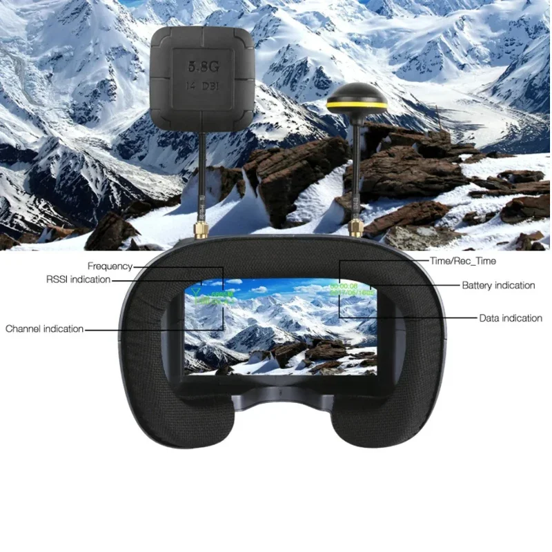 008D PRO FPV Goggle 5,8 GHz 40-Kanal-Empfänger mit DVR 3,7 V/2000 mAh Akku 4,3 Zoll HD LCD 16:9 für Racing Drone Micro BWhoop Drone