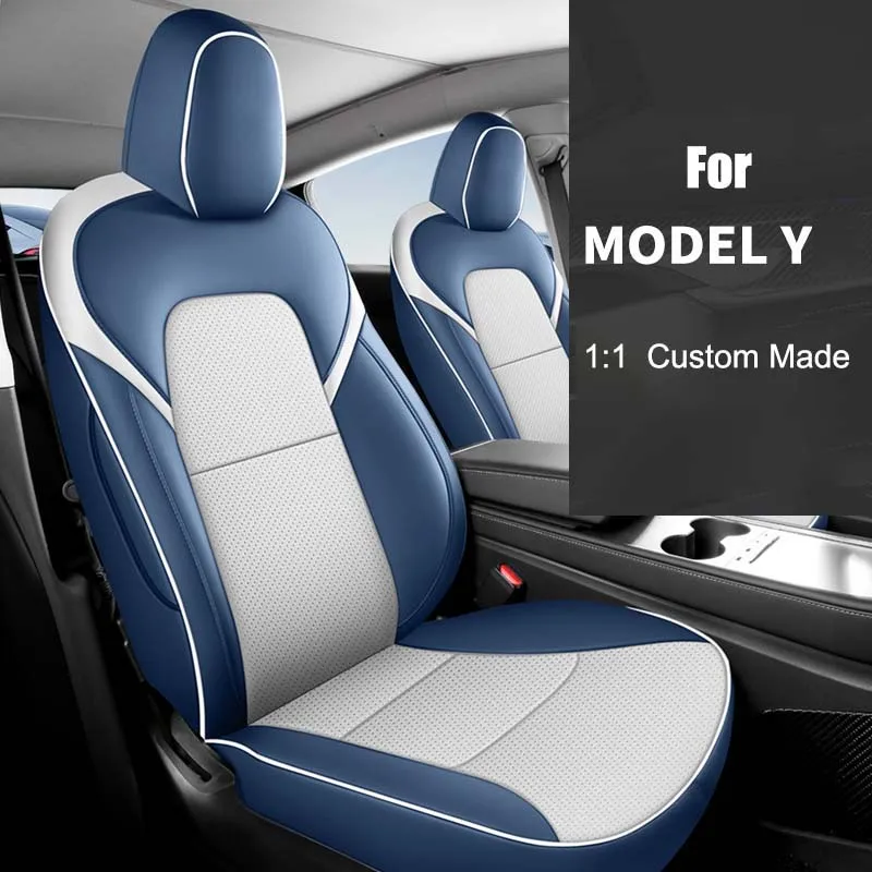 Car Seat Cover Specific Customize for Tesla Model Y Full Covered with Front and Rear Full Set 5 Seats Flax & Artificial Leather