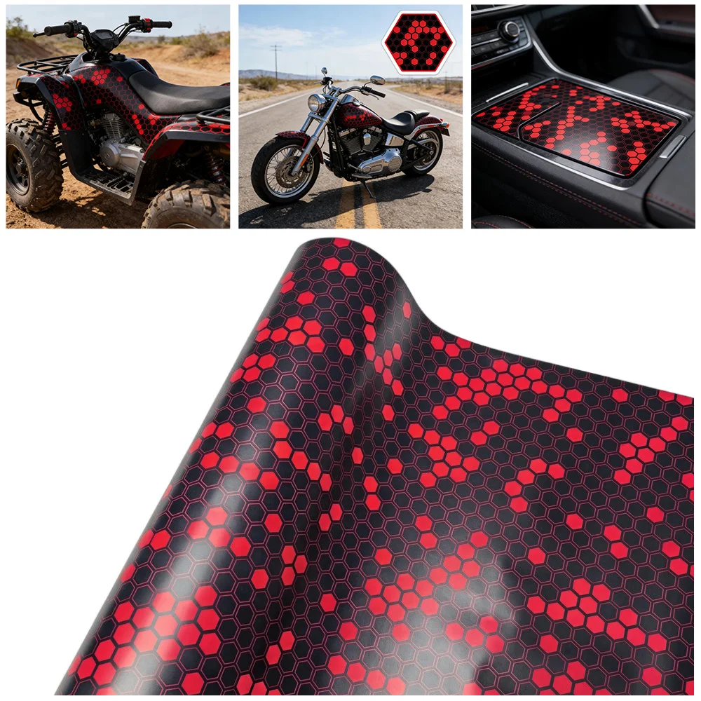 

Honeycomb Vinyl Wrap Self Adhesive Red Waterproof Film Car Accessories Motorcycle ATV Wrapping Decal Foil