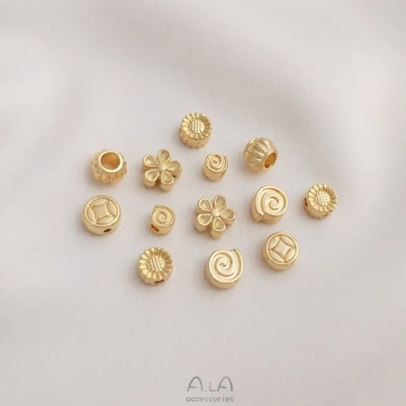 14K Gold Color Lollipop, Small Daisy Lantern, Copper Bead Spacer, Handmade Beaded DIY Jewelry, Loose Bead Accessories.