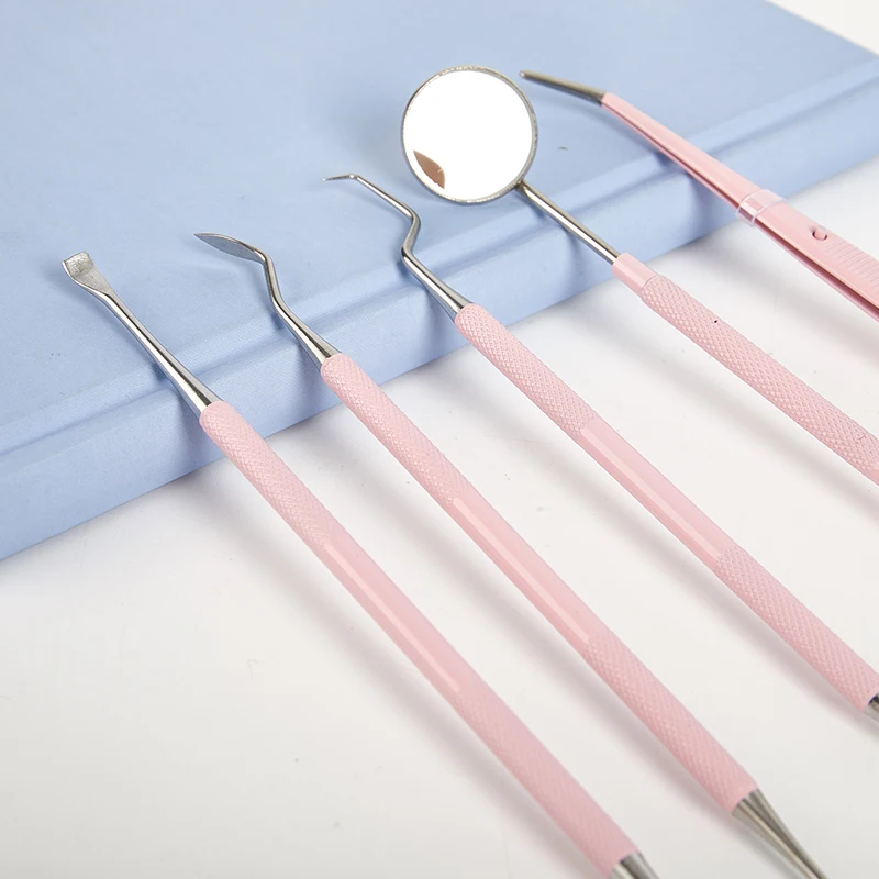 3/4/5PCS Pink Stainless Steel Dental Mirror Dental Kit For Woman Oral Care