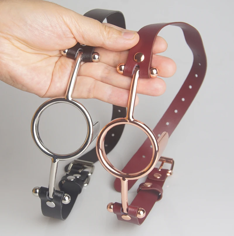 BDSM Tongue Pressure Slave Gag,Leather Stainless Steel Ring Mouth Gags,Sex Toys for Couples,Submissive Bondage,Deep Throat