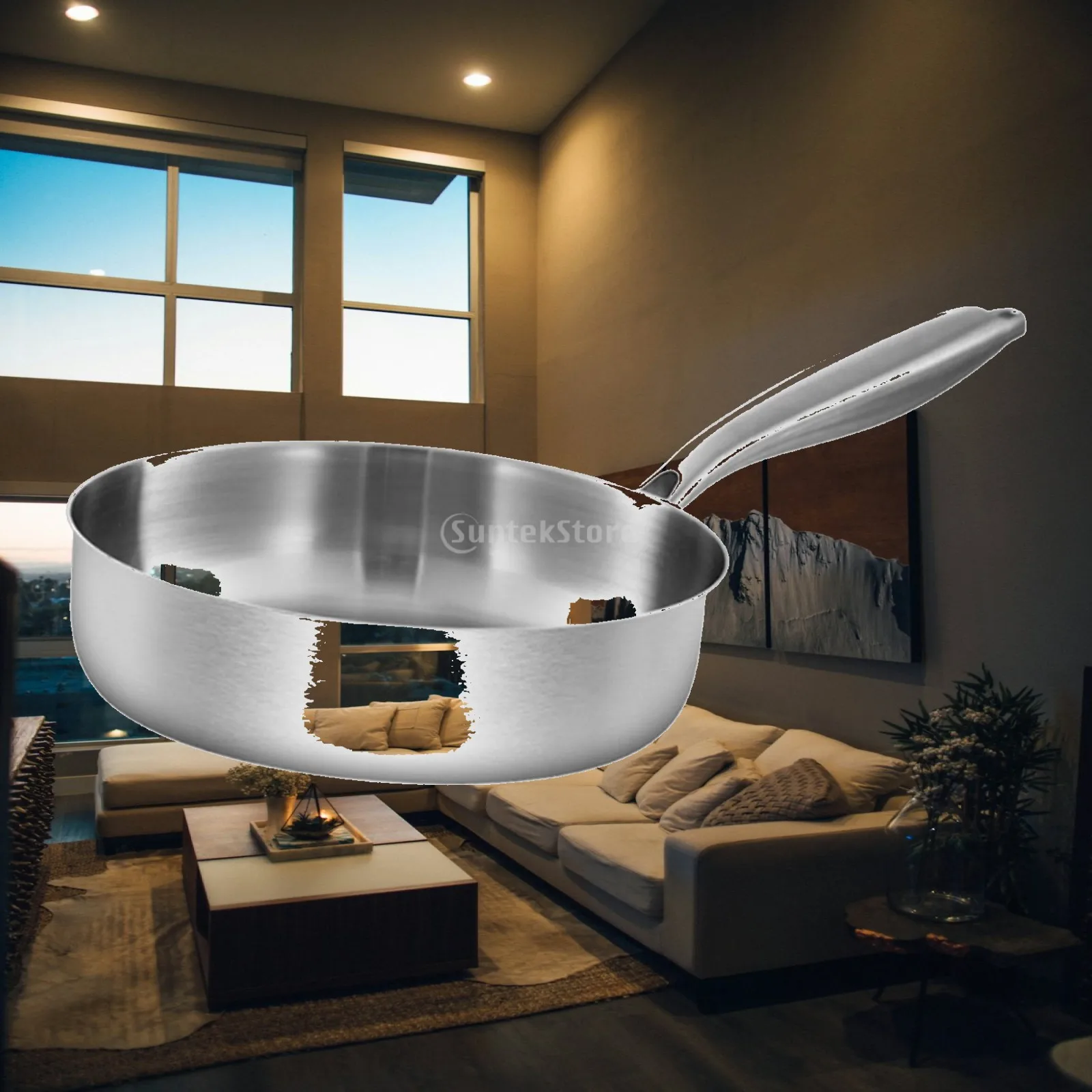 316 Stainless Steel Frying Pan Non Stick Sauté Skillet Cookware with Handle for Kitchen Home Breakfast