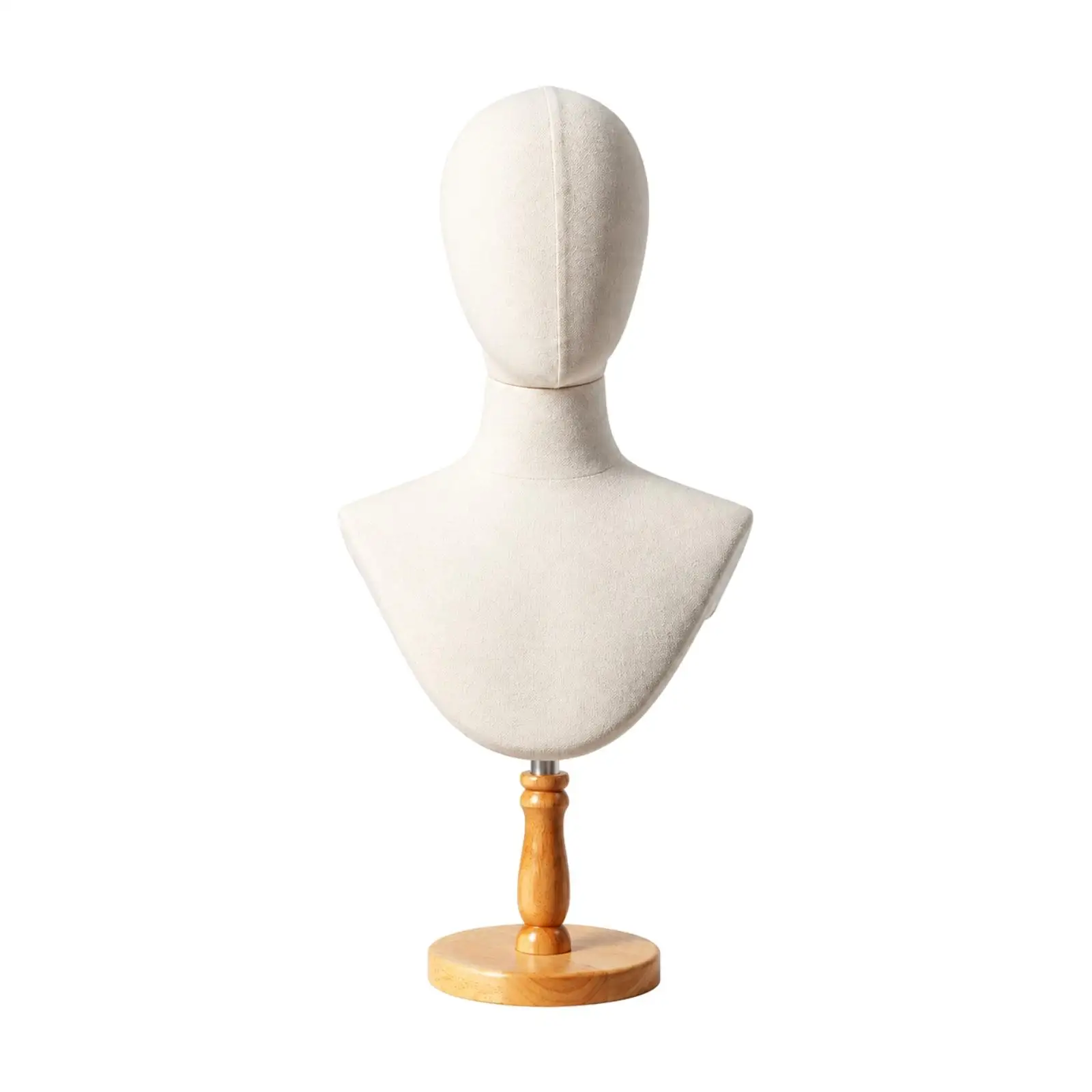 Jewelry Display Neck Form Bust Stand with Wooden Base Adjustable Height for Necklace Holder Counter Showcase