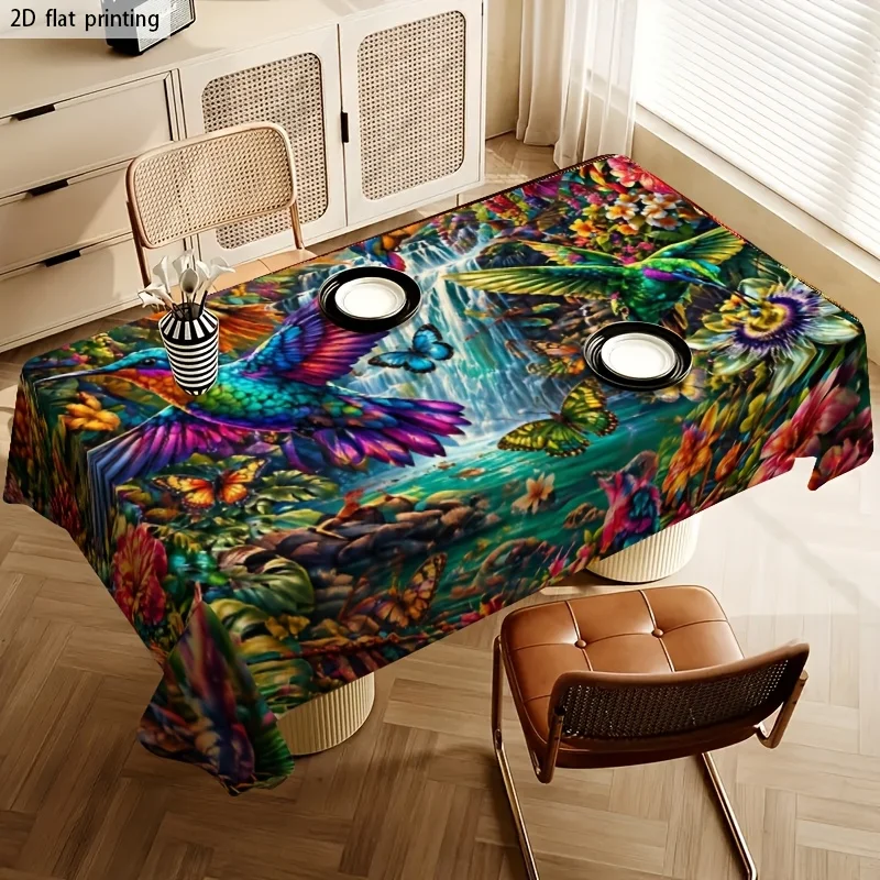 Vibrant Tropical Jungle Print Tablecloth Waterproof Spillproof Dining Table Cover for Home Decor