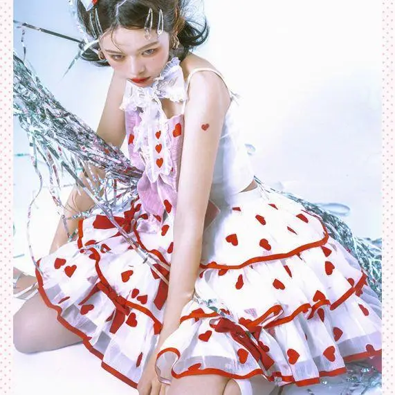 Originele Lolita Tank Top + Rok Sk Tweedelige Set Zomer Nieuwe Zachte Meisjes Leuke Strik Top Rok Outifits Dames Liefde Print Jurken
