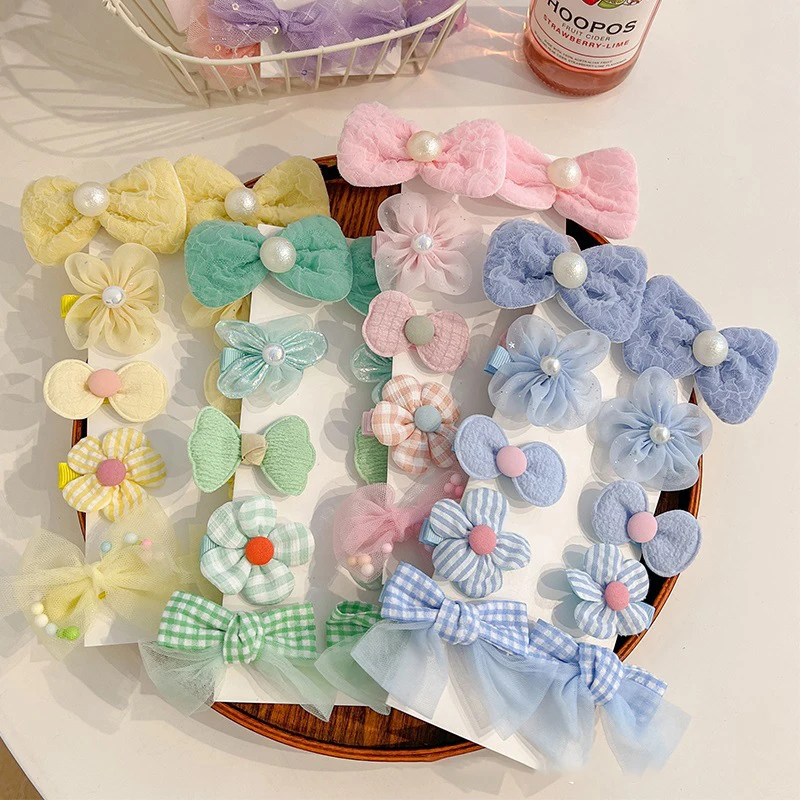 10PCS 2024 Solid Color Children Bow Hair Clip Autumn And Winter Bangs Clip Little Girls' Side Barrettes Cute Headwear Hairpins