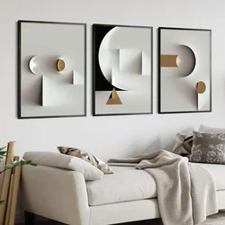 Modern Minimalist Wall Art Geometric Black White Lines Gold High Definition Painting Poster Print Home Bedroom Living Room Decor