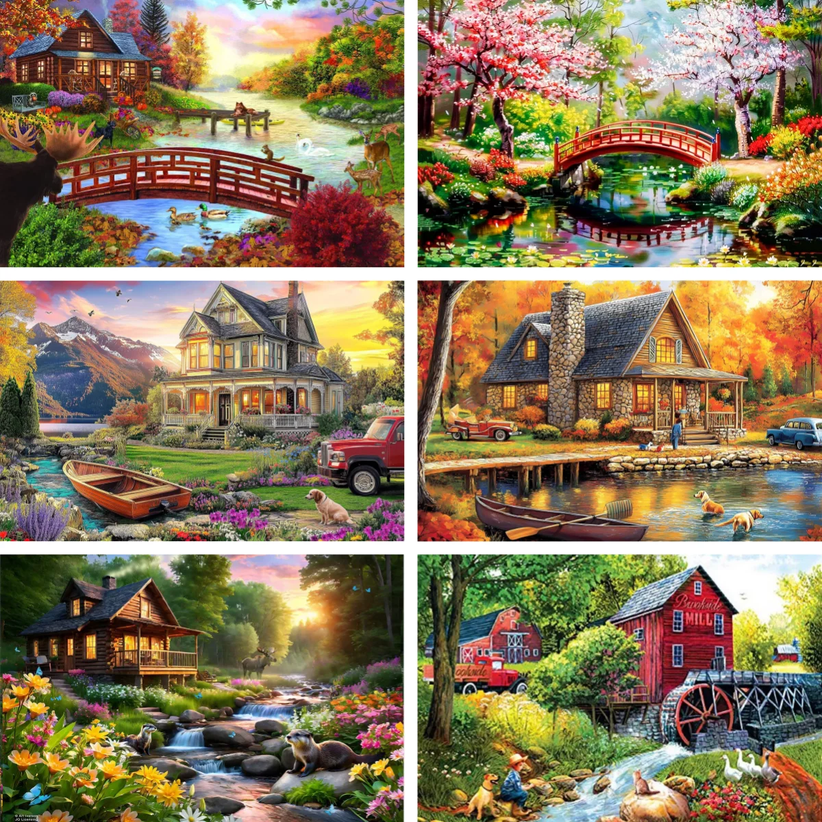 

Cabin in The Mountains Diy 5D Full Diamond Painting Cross Stitch Kits Country Office Decor Hillside Village Diamants Painting