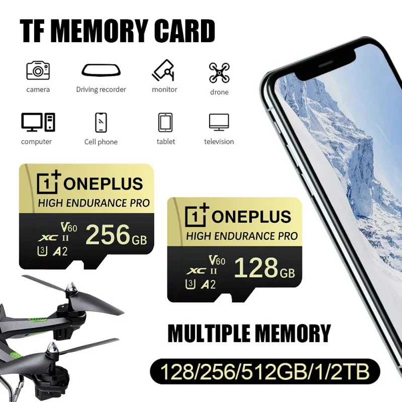 OnePlus 2TB Ultra-Speed V30 A2 4K SD Card 512GB 256GB 128GB Memory Card 1TB Micro TF SD Adapter for Phone/Tablet/PC Cross-Use