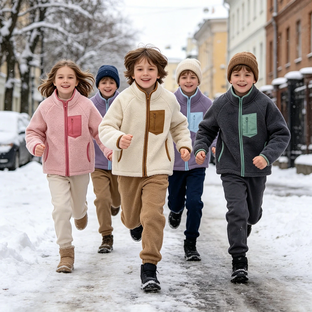 Teen Kids Polar Fleece Jacket Zip Stand Collar 5 Color Warm Thermal Outerwear for Boys Girls Autumn Winter Daily Wear Tops