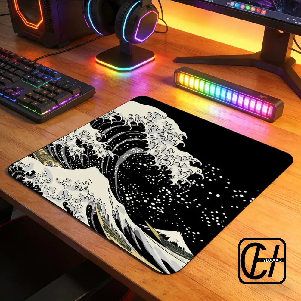 Black waves Mouse Pad New Mousepads Anti slip Cartoon Gamer White Gray Art Aesthetics Carpet Office Decoration Mouse Mat
