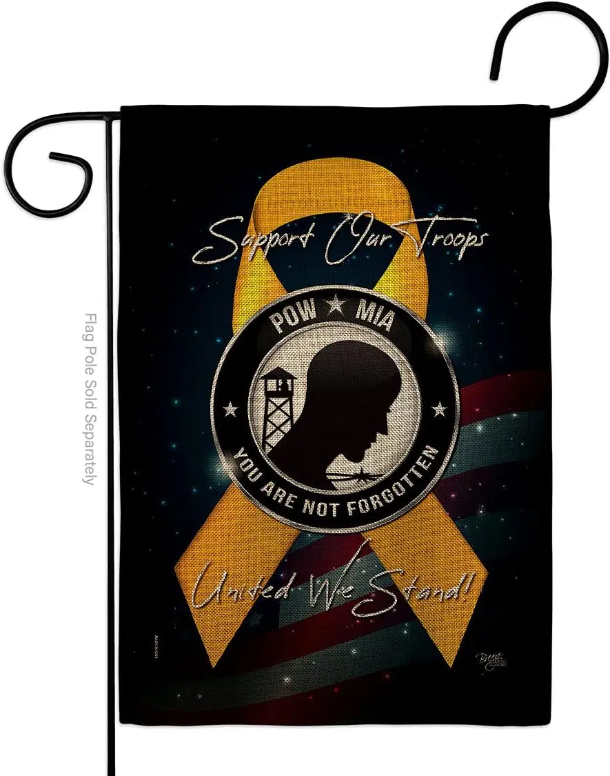 Support POW MIA Burlap Garden Flag - Armed Forces Service All Branches Honor United State American Military Veteran Official - H