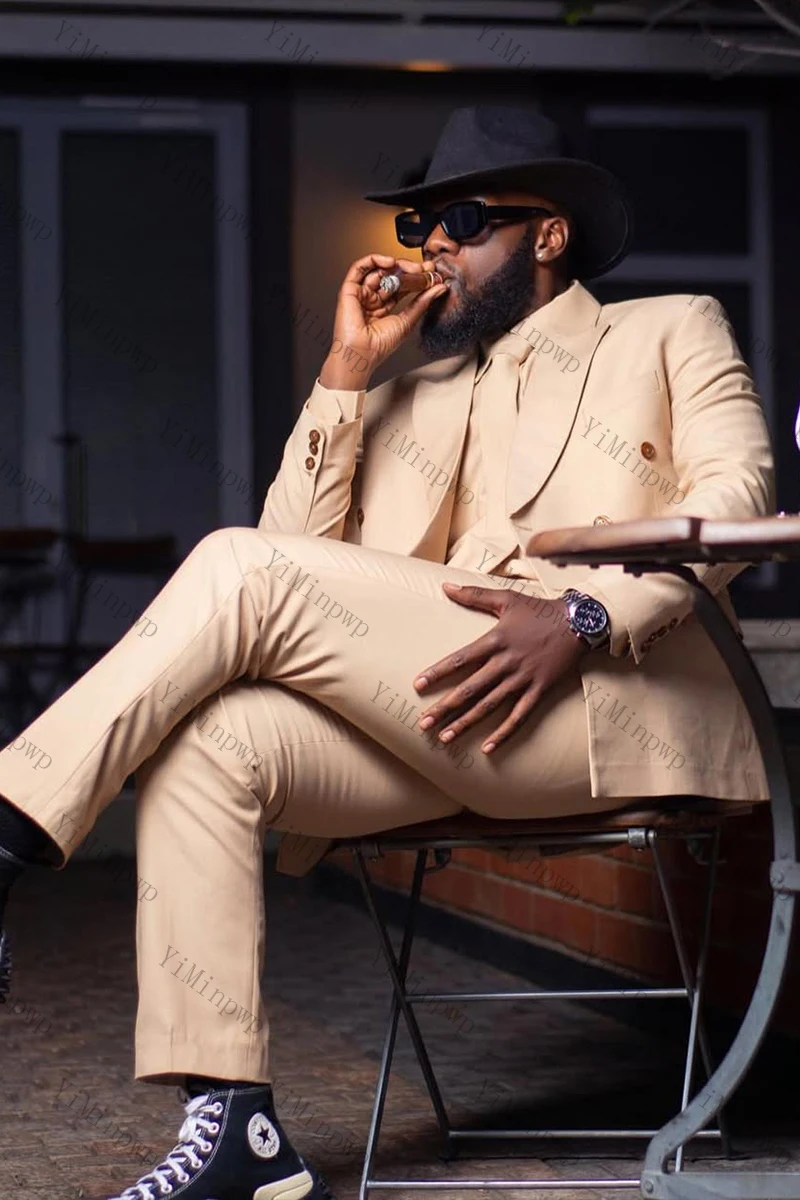 YiMinpwp العاج الرجال الدعاوى مجموعة الساتان الأعمال الرسمية 2 قطع بلغت ذروتها التلبيب حفل زفاف رسمي العريس البدلة سترة + السراويل XS-5XL