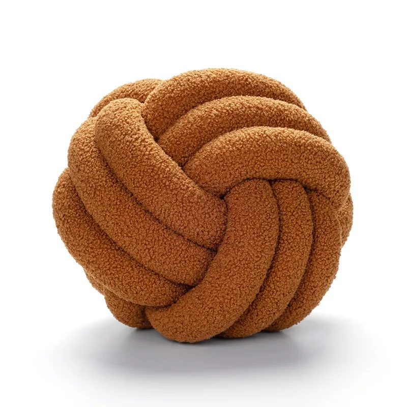 Plush Fleece Hand Knotted Lamb Pillow Braided Spherical Cushion for Bed Living Room