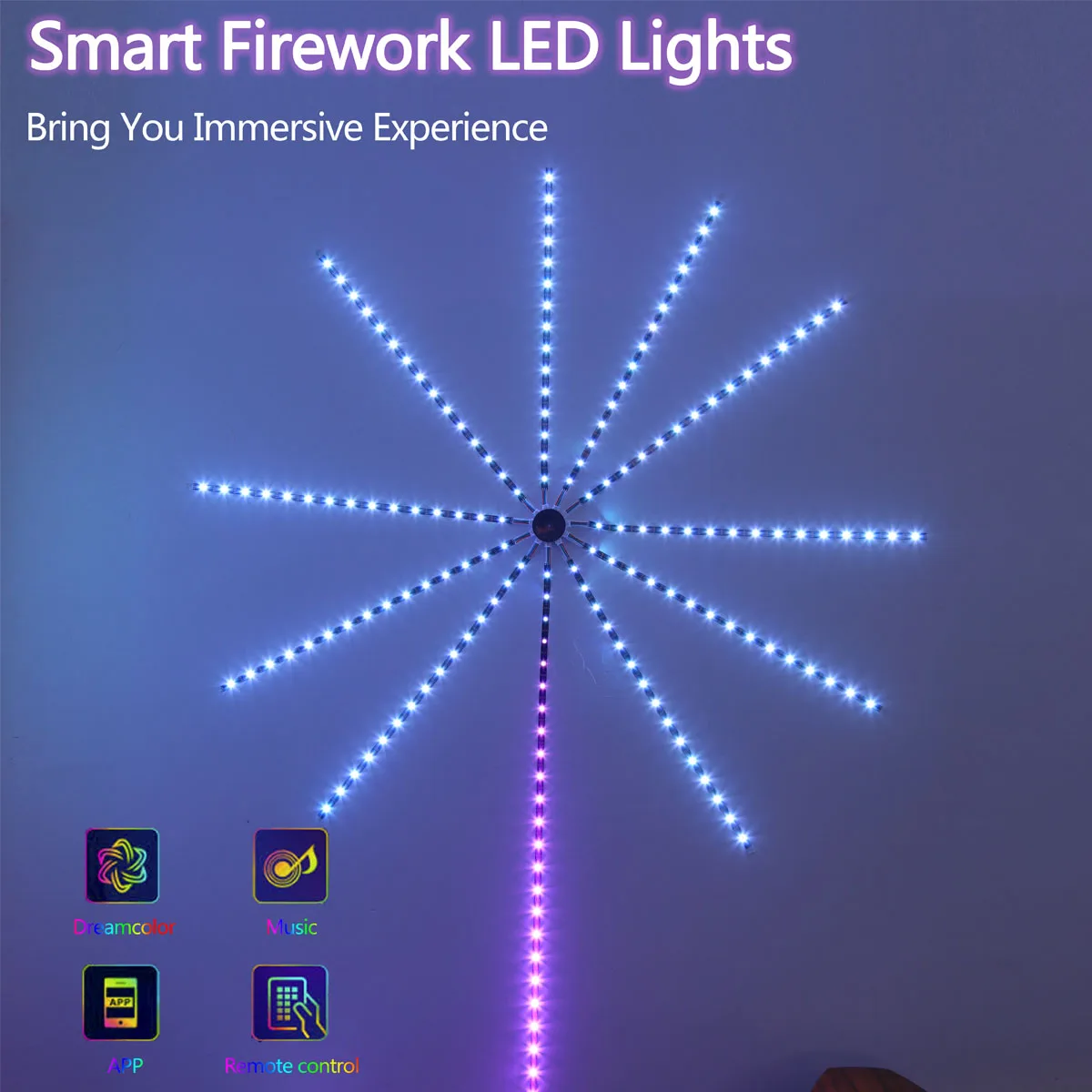 LED Phantom Fireworks Light, Music and Sound Control, Running Horse Light, Mobile App, Control RGB Atmosphere Light