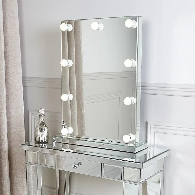 Factory direct sales modern vanity mirror led bulb silver mirror frameless classic bedroom makeup freestanding dresser mirror