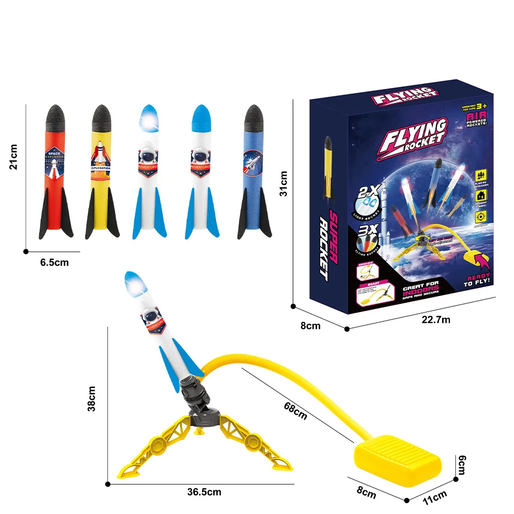 2 in 1 Air Powered Launcher Toy Step On Foam Rocket & Racing Car Set Kids Outdoor Competitive Play Game Gift