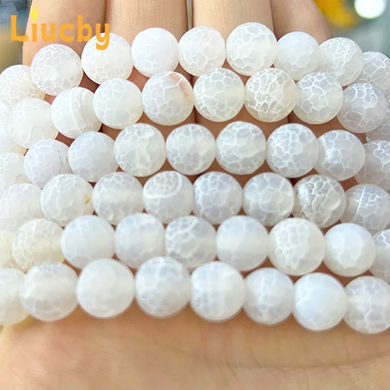 Frost Crab Cracked White Agates Handmade matte Beads For Jewelry Making DIY Ear Studs keychain Half chain 15\