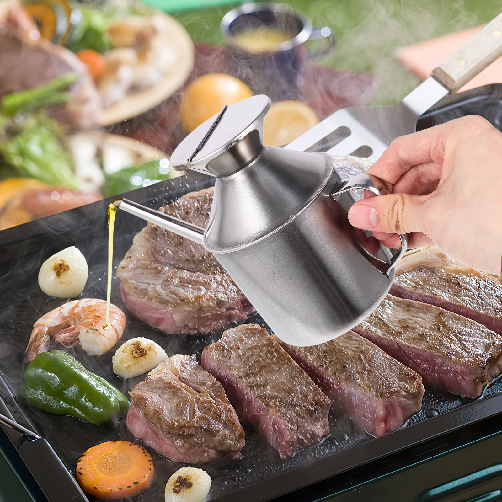 

Stainless Steel Oil Dispenser Container Kitchen Vinegar Storage Pot Ergonomic Handle Multi-Function Sauce Bottle For Soy Sauce