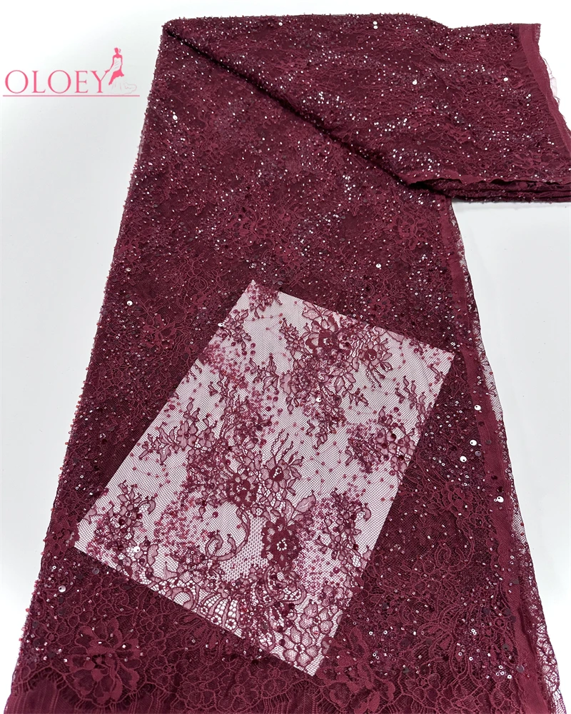 OLOEY 2026 Tela de encaje de red francesa nigeriana con bordado africano y cuentas para bodas y fiestas, 3 metros, para un diseño elegante