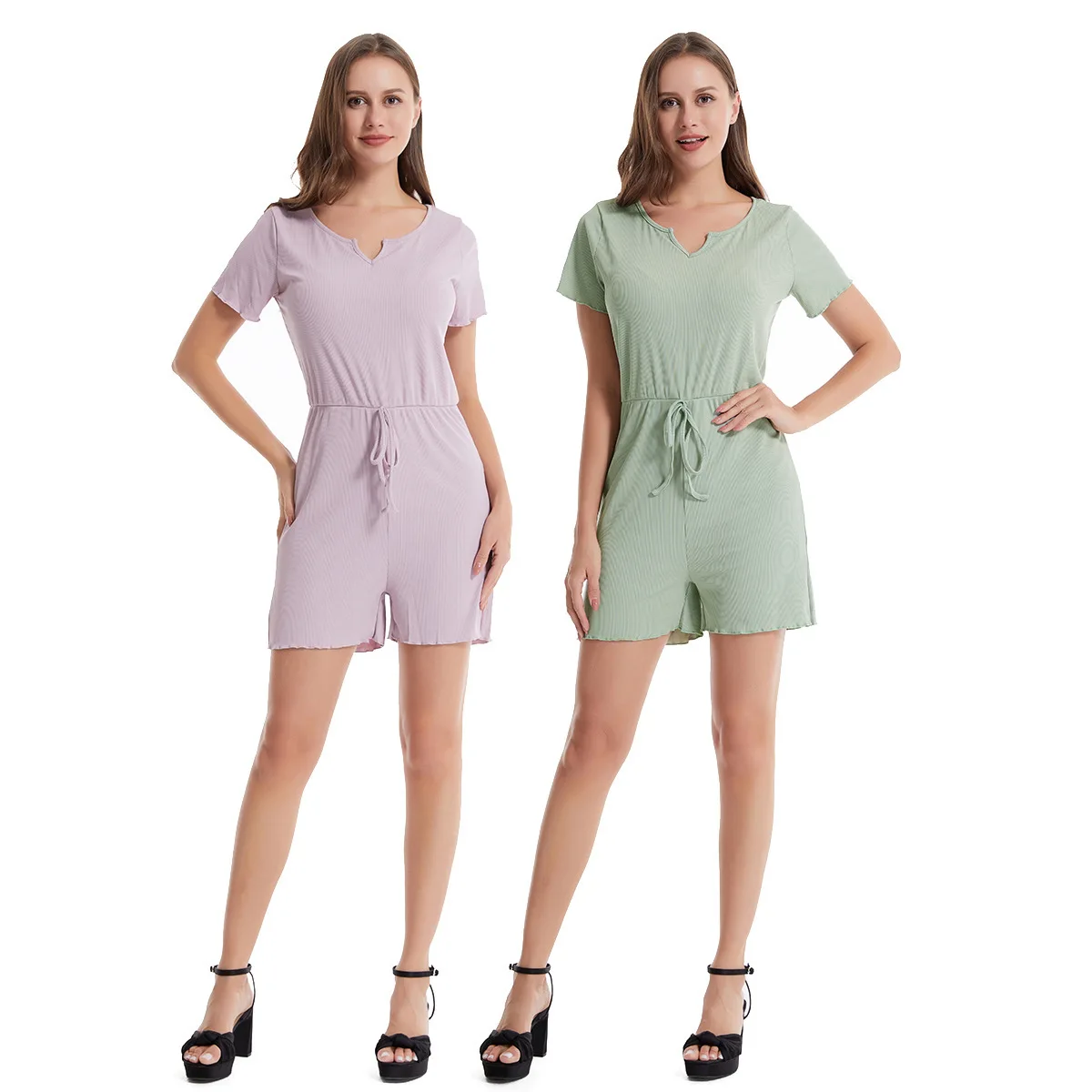 Spring Summer Women's Ribbed One-Piece Pants H5023 Best Selling Style Casual Polyester Fiber Three-Quarter Length Trousers