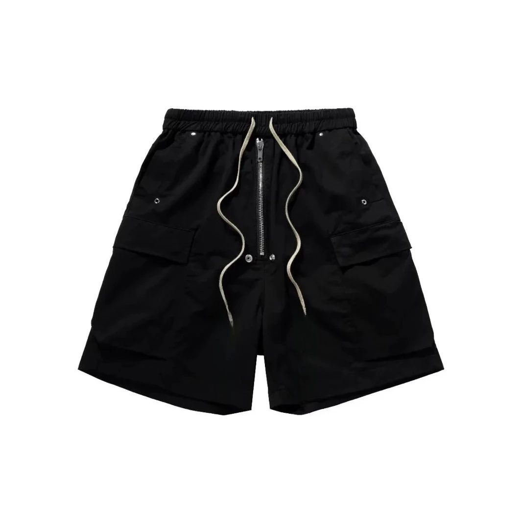 Men’s Dark Goth Drawstring Cargo Shorts Multi-Pocket Casual Loose Fit Mid-Length Pants Streetwear Y2K Style Baggy Shorts
