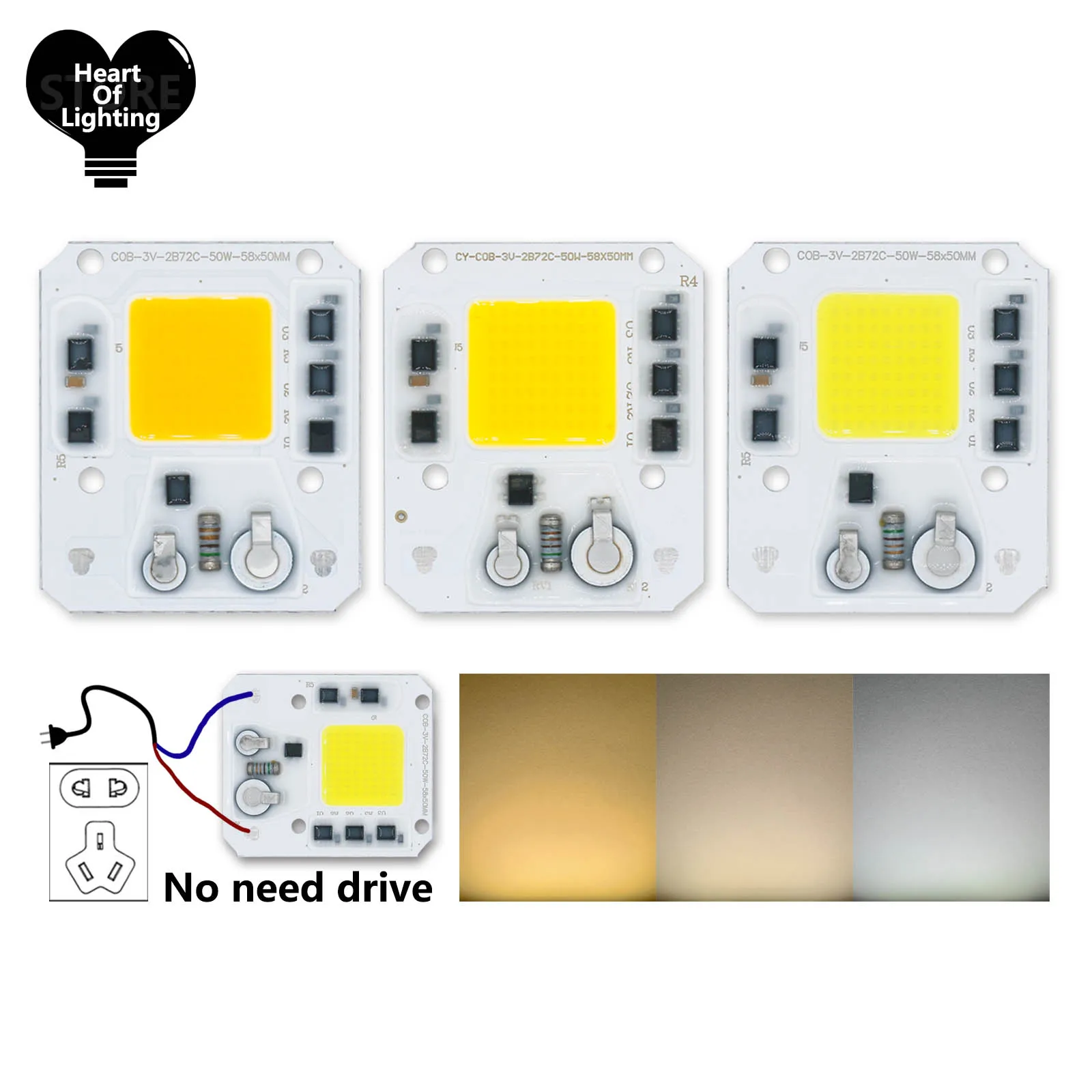 50W AC 220V IP65 LED COB Lamp Bead Smart IC Module Driverless DIY Flood Light Outdoor Spotlight Brightest Chip Lamp