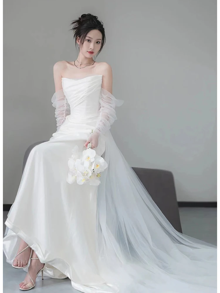 

Ele Simple Bridal Gown Light Wedding Dr Satin Surface Strapl Entrance Wedding Dr Luxury Faionable Hotel Indoor