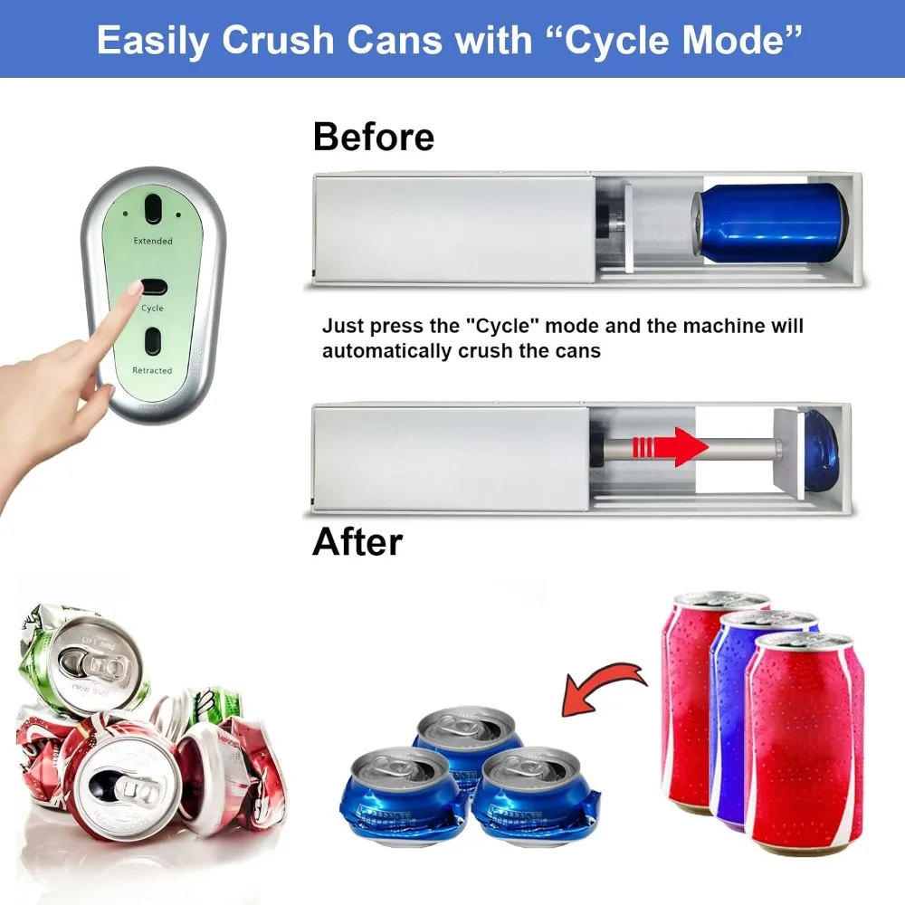 Electric Can Crusher with Button Controller, Auto Cycle Mode for 8/12/16oz Cans, Countertop Smasher for Recycling Aluminum Seltzer, Soda, Beer Cans, Silver - view 3