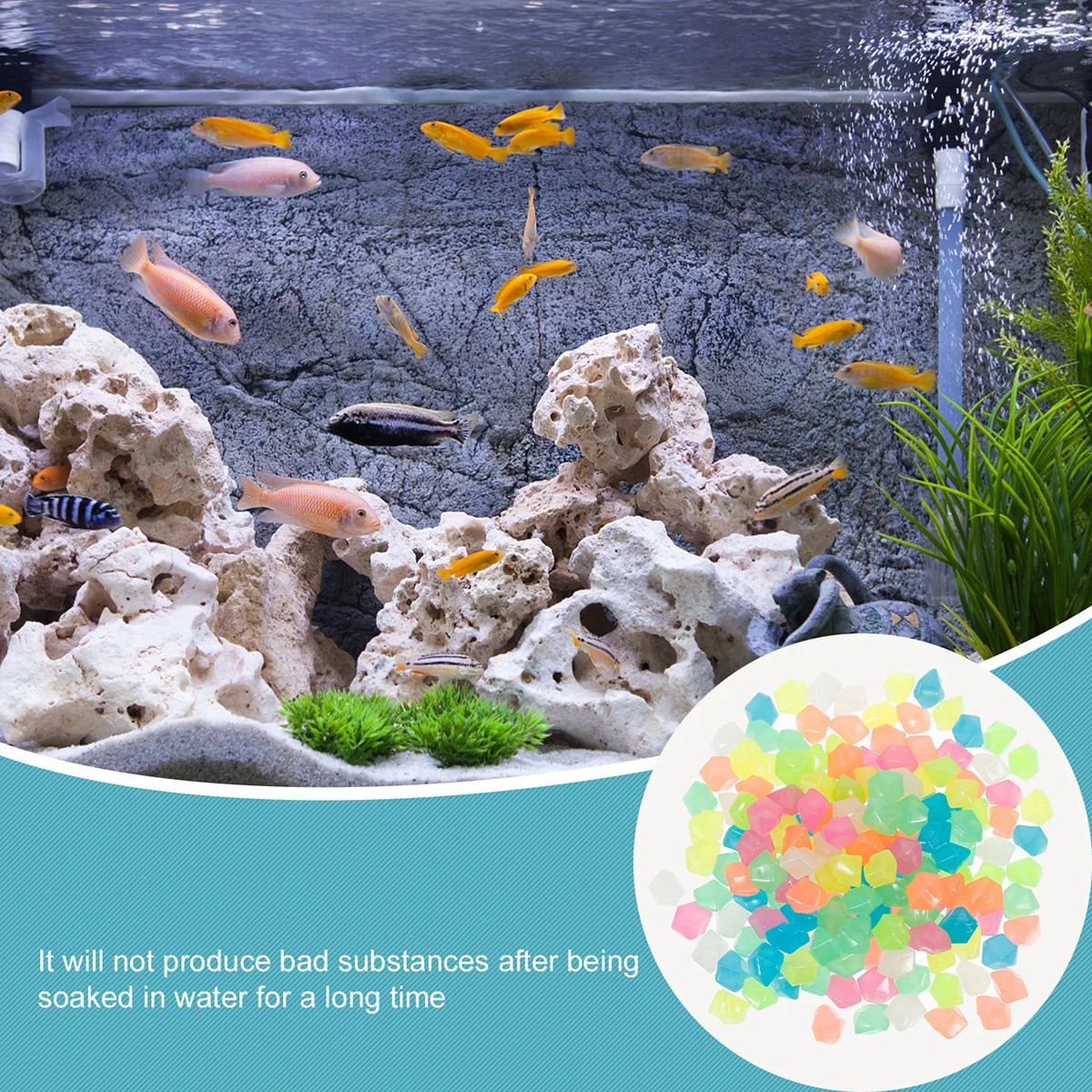 

600 Pcs Luminous Gravel Landscape Aquarium Stones Glow Fish Tank Decoration Resin Rocks Decorations Glowing