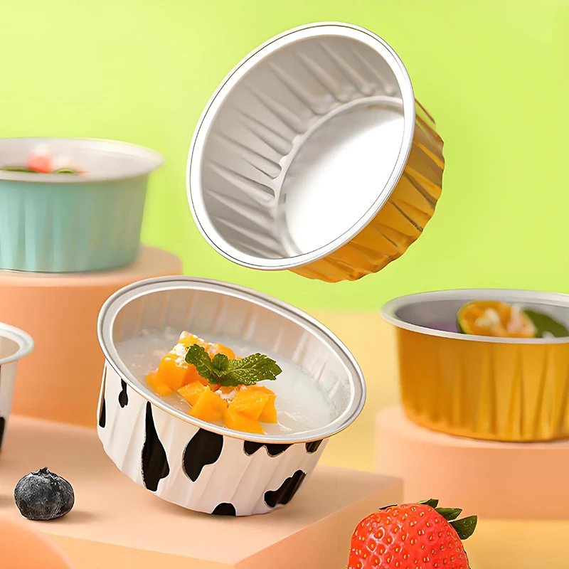 10/20/50Pcs Round Baking Cups Tin Paper Foil Wih Lids Reusable Cupcake Cups Desserts Flans Mini Cake Pans Bread Mould Custard