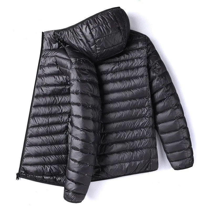 Men Solid Color Hooded Puffer Coat, Winter Lightweight Casual Outdoor Sports Warm Jacket for Male