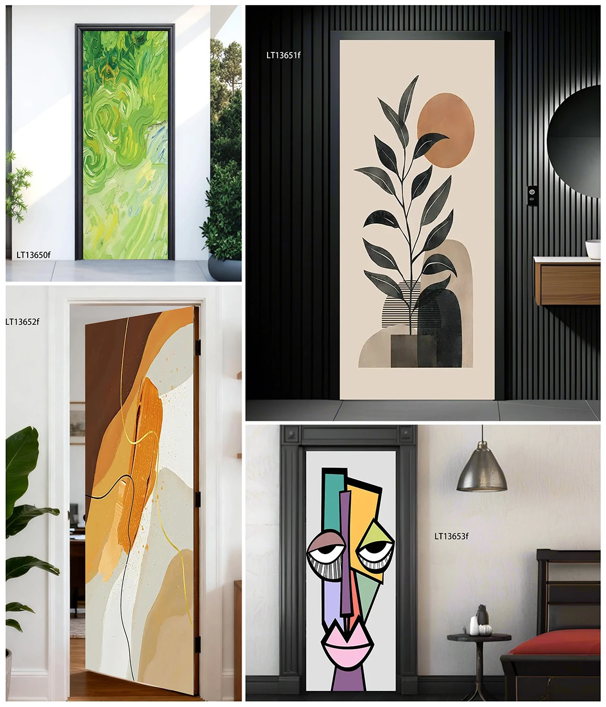 Abstract Animal Door Sticker PVC Mural Leopard Cat Floral Geometric Waterproof Removable Bedroom Entry Aesthetic Decor Decal
