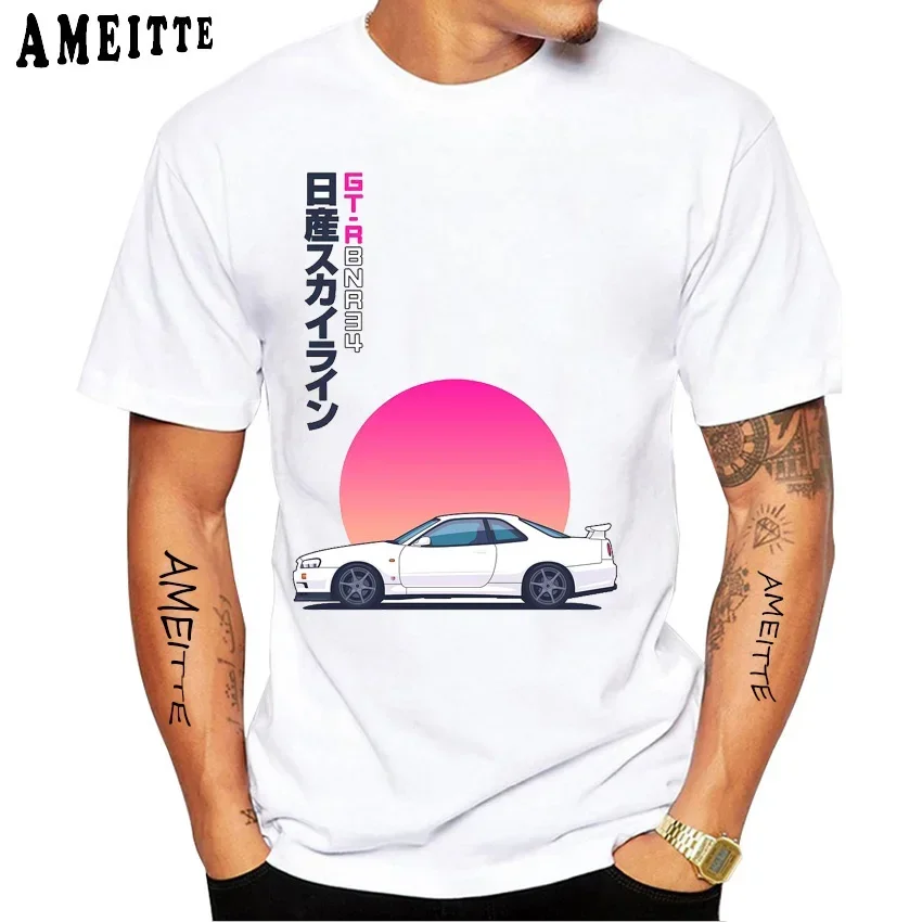 Skyline R34 GTR Line Art Classic T-Shirt Summer Men Short Sleeve Japan Style Silvia S13 Car Print Casual T Shirt Boy White Tees - view 5