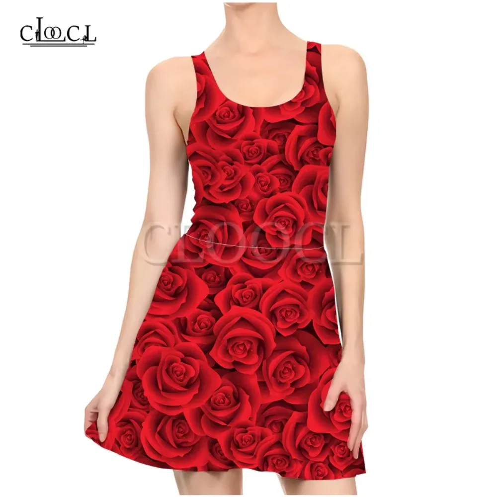 

CLOOCL Colorful Retro Rose Flower 3D Print Summer Dresses Casual for Women Dress Sleeveless Party Sexy Slim Beach Dress
