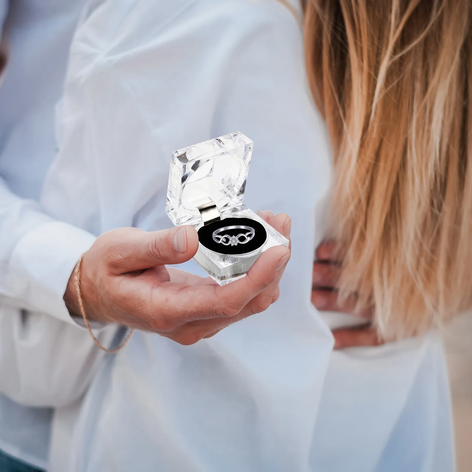 10Pcs Acrylic Jewelry Organizer Box Transparent Ring Storage Box Small Jewelry Containers for Wedding Engagement