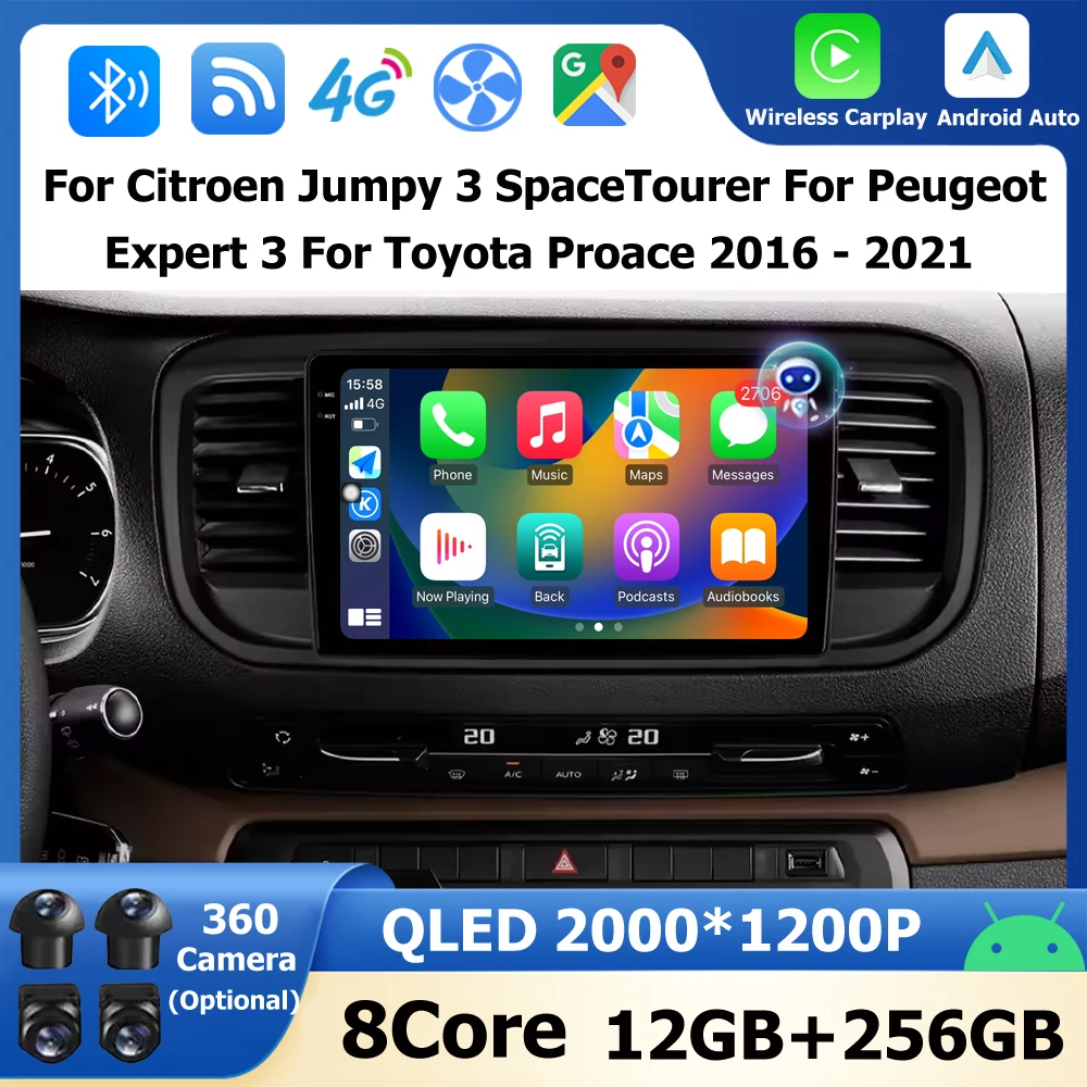Android 16 Auto For Citroen Jumpy 3 SpaceTourer For Peugeot Expert 3 For Toyota Proace 2016 - 2021 Car Radio Multimedia Player
