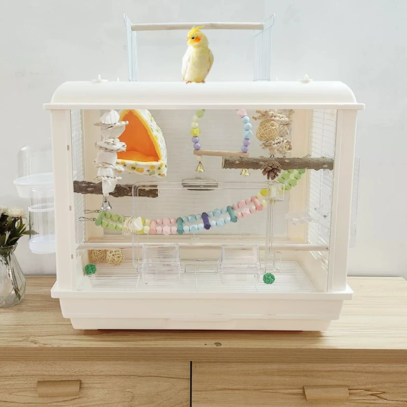 Large Transparent Parrot Cage, Spacious Breathable Aviary for Lovebird & Cockatiel, Clear Viewing Bird Enclosure for Home